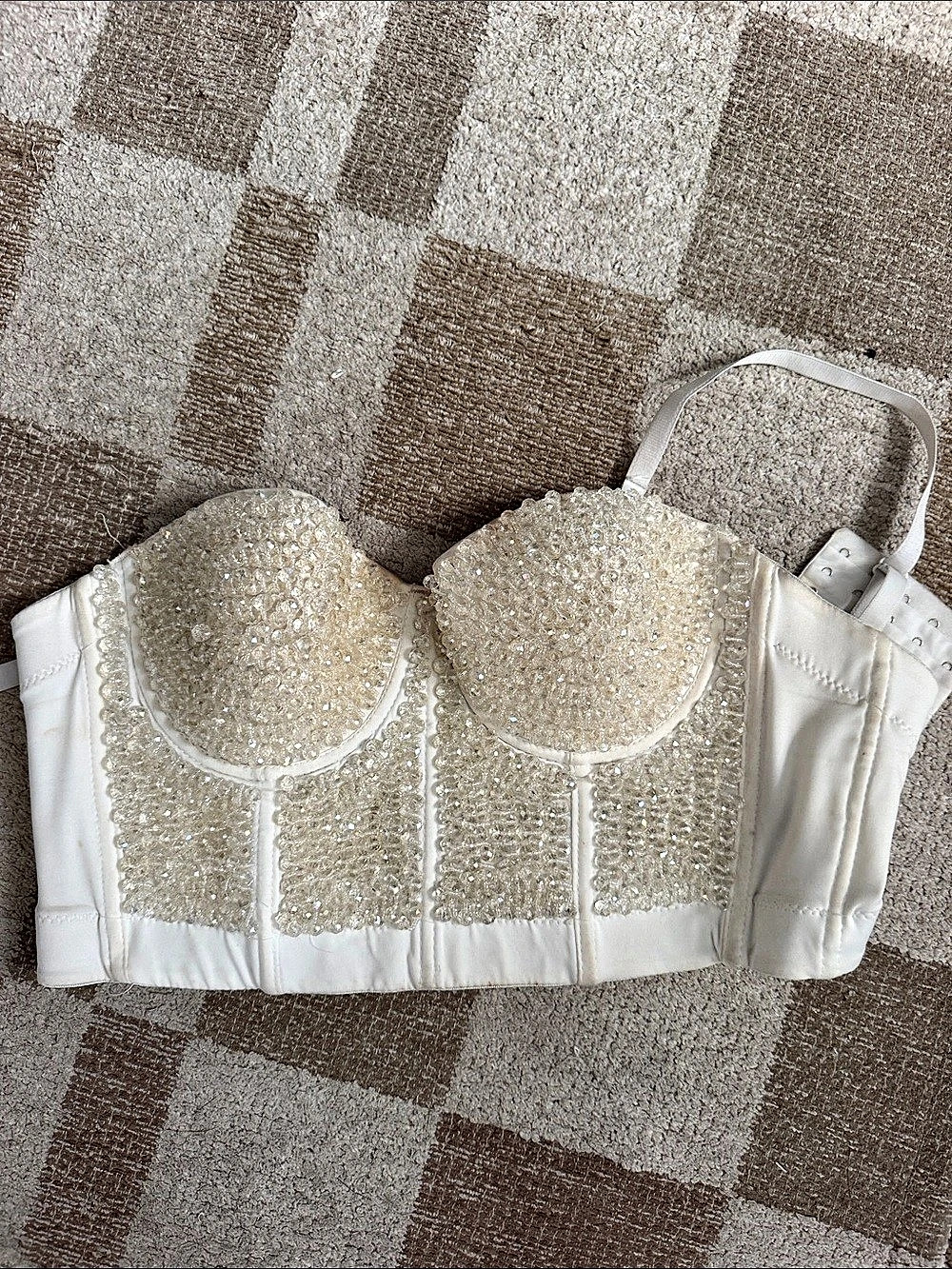 White Embellished Crop Top